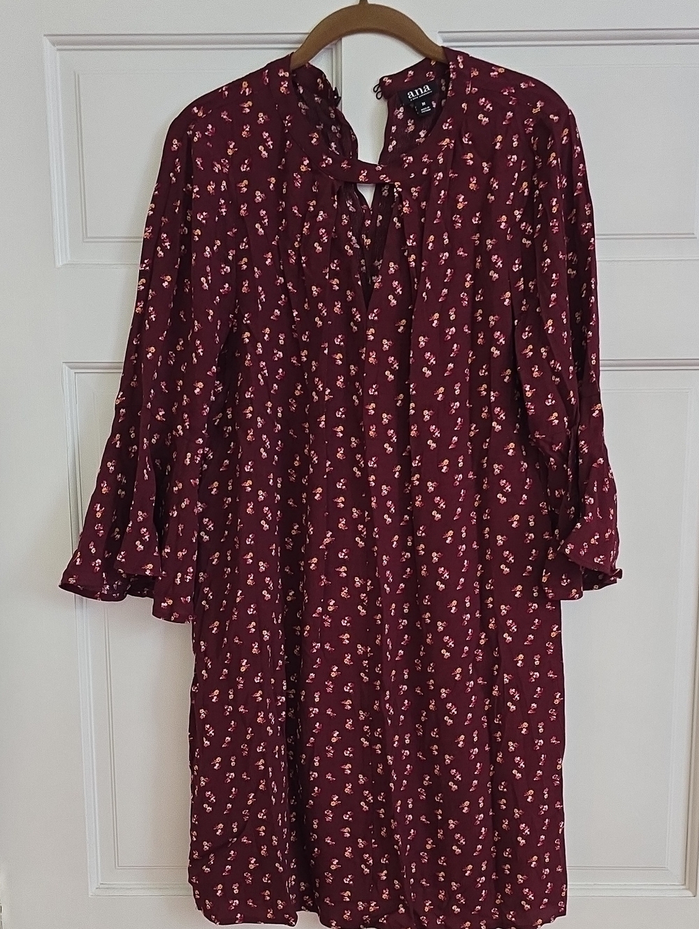 Ava & Viv Burgundy Long-Sleeve Floral Tie-Neck Dress